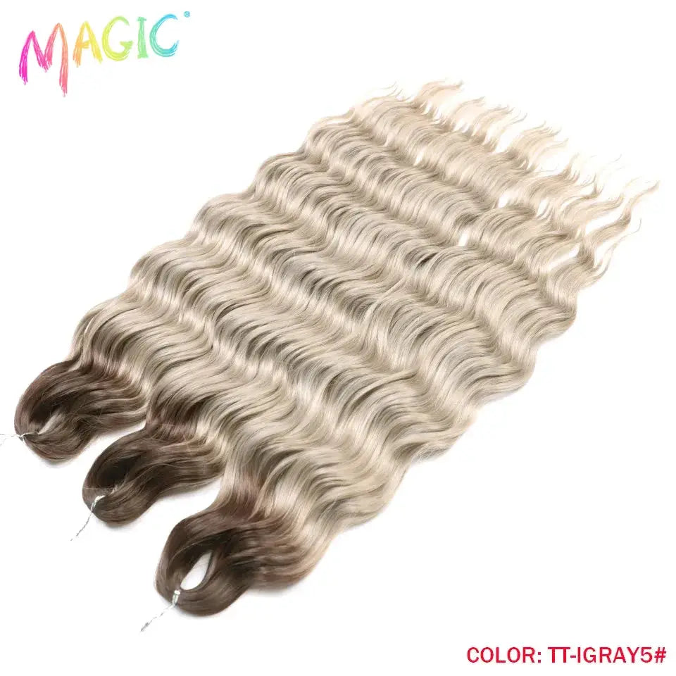Anna synthetic hair 24in water-wave braiding extensions, ombre blonde to brown ends, 3 bundles
