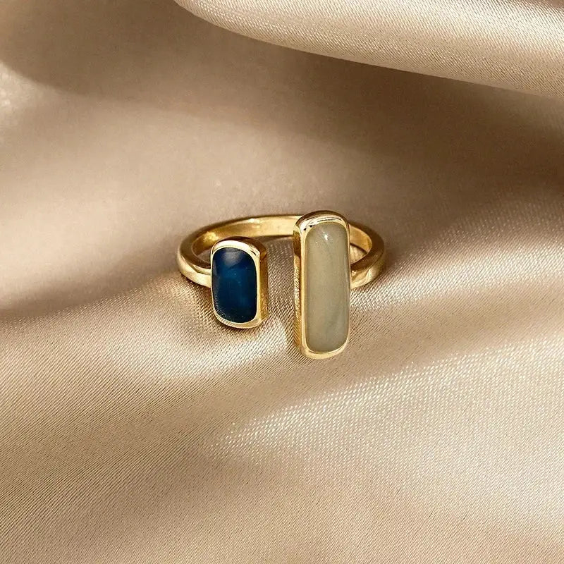 Adjustable Colorful Drip Glaze Ring for Women Retro Geometric Gold Tone Metal Jewelry Wedding Gift