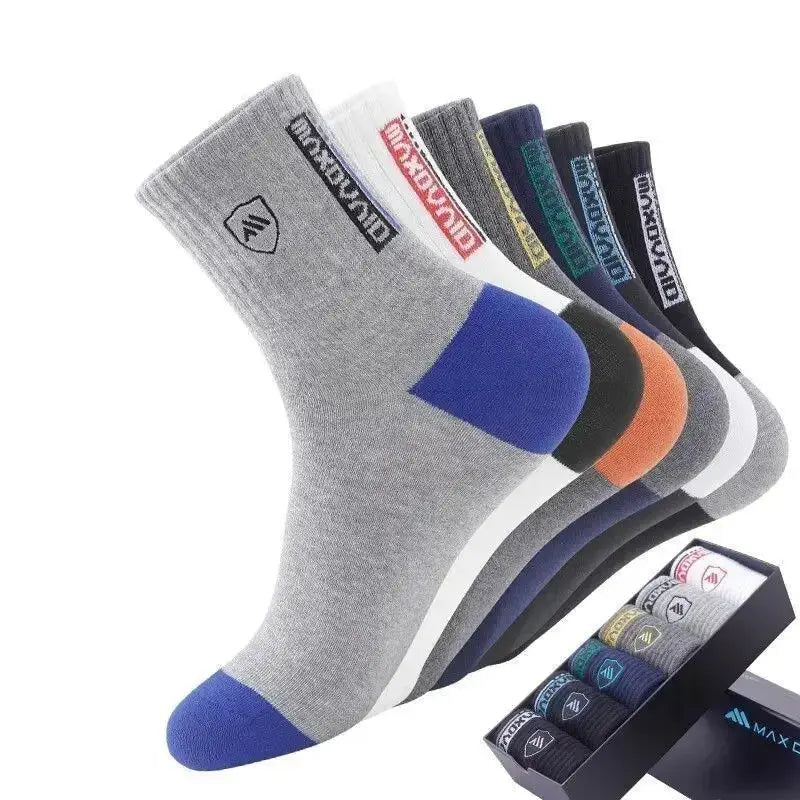 5 Pairs Mens Mid Calf Socks Warm Breathable Sweat Absorbing Versatile Fall and Winter Sports Socks