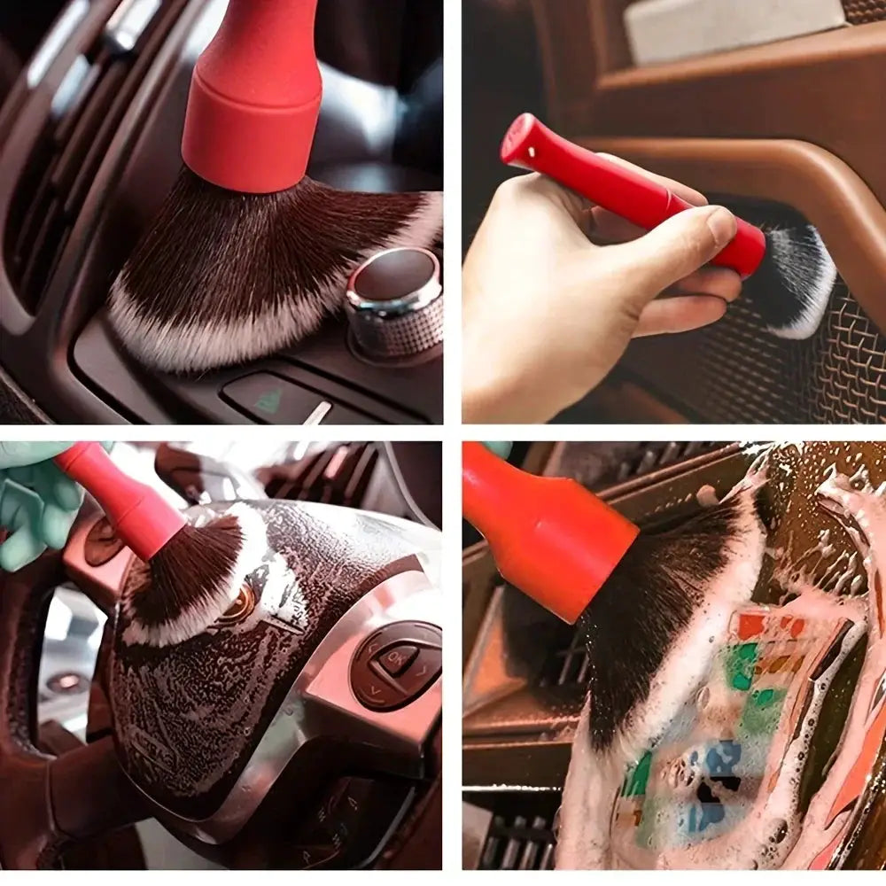 Simples Market car detailing brush with red handle and soft synthetic bristles for dashboard and interior cleaning