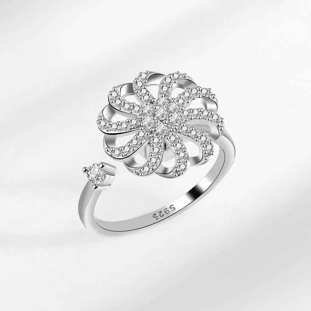 SMJEL Fidget Spinner Ring for Women Crystal Flower Eye Butterfly Animal Motifs Stress Relief Wedding Jewelry