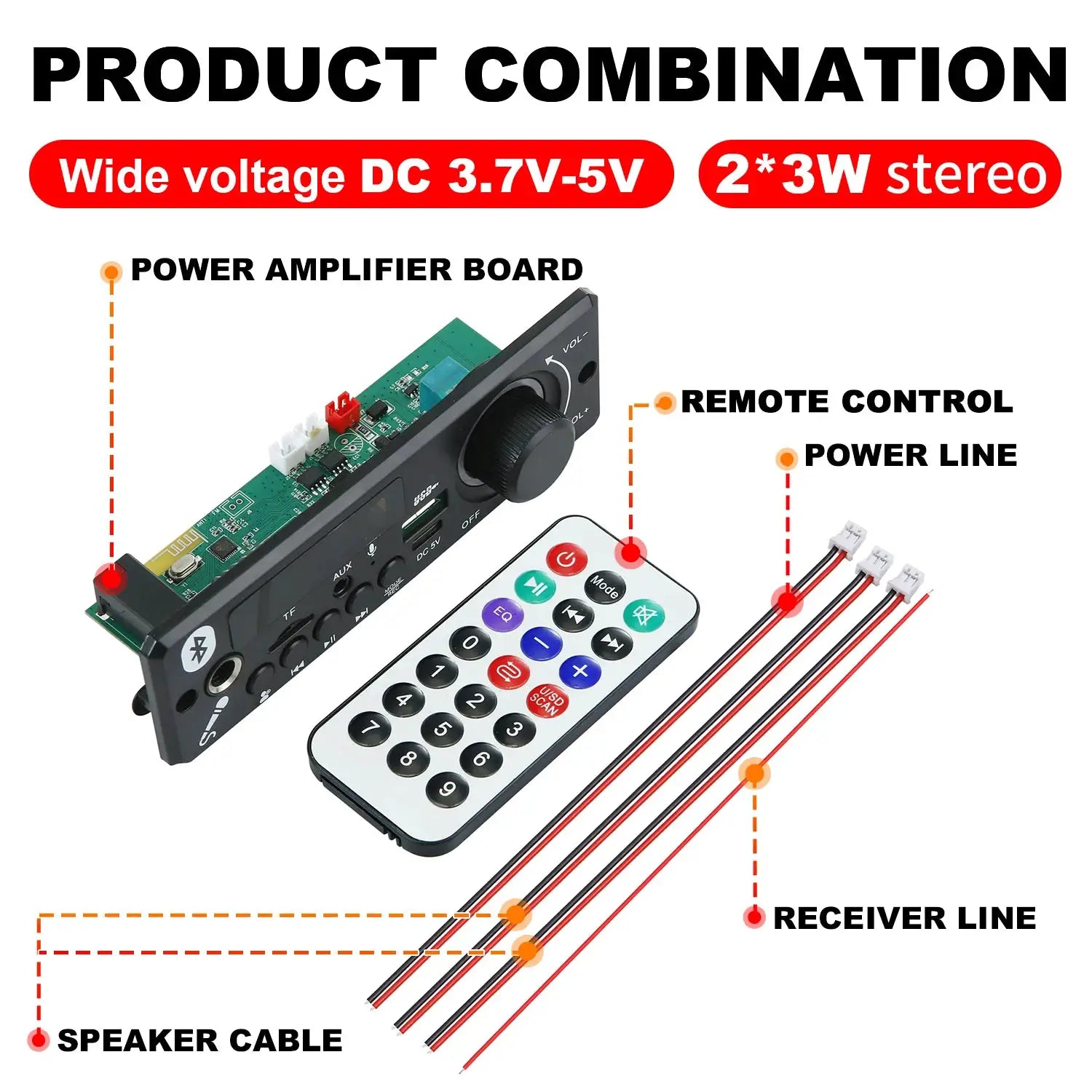 DC 5V Bluetooth 5.0 MP3 Decoder Board 6W Amplifier MP3 Player Support Call Recording 3.5mm USB TF FM For Car Speaker
