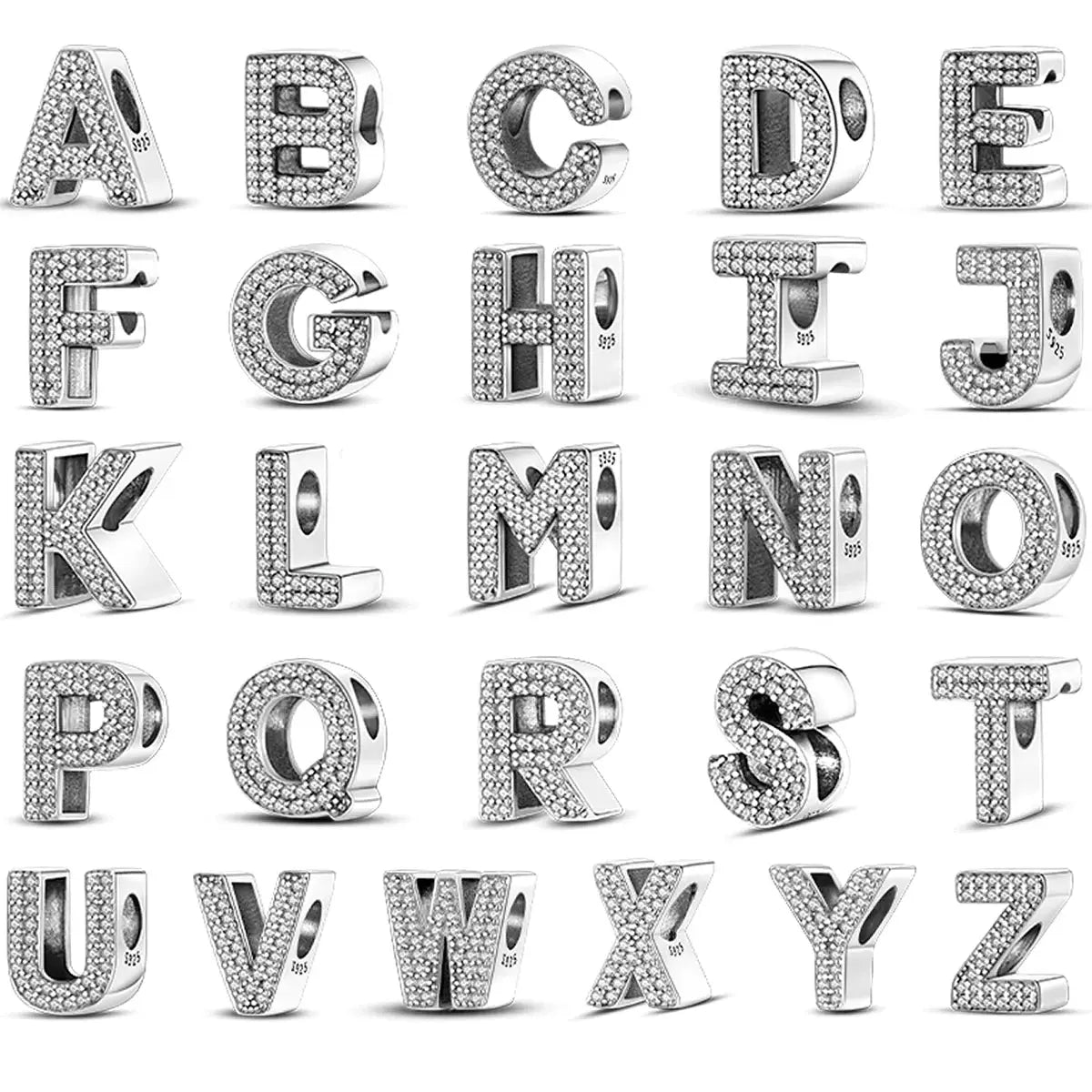 26-letter alphabet charms in sterling silver with CZ stones for Charmhub Fit bracelet