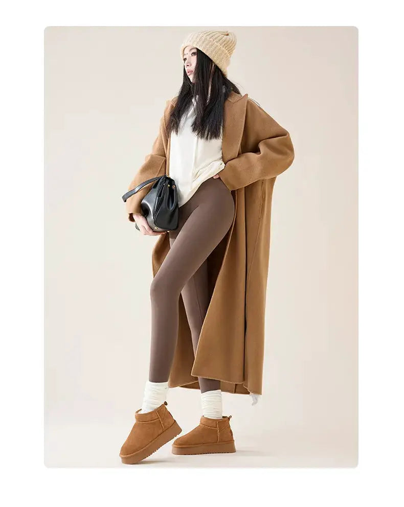 BIVIGAOS high-waist fleece sharkskin leggings for women, Simples Market, brown velvet thickened, seamless slim fit