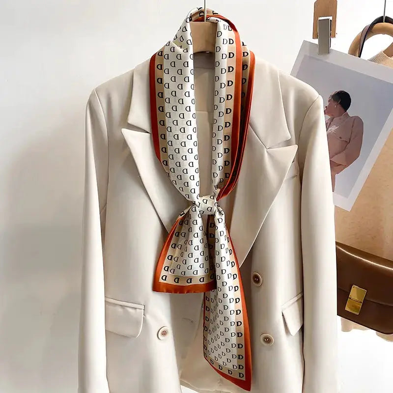 LuxeSilk Silk Feel Printed Design Scarf Versatile Long Narrow Silk Shawl For Fashionable Styles
