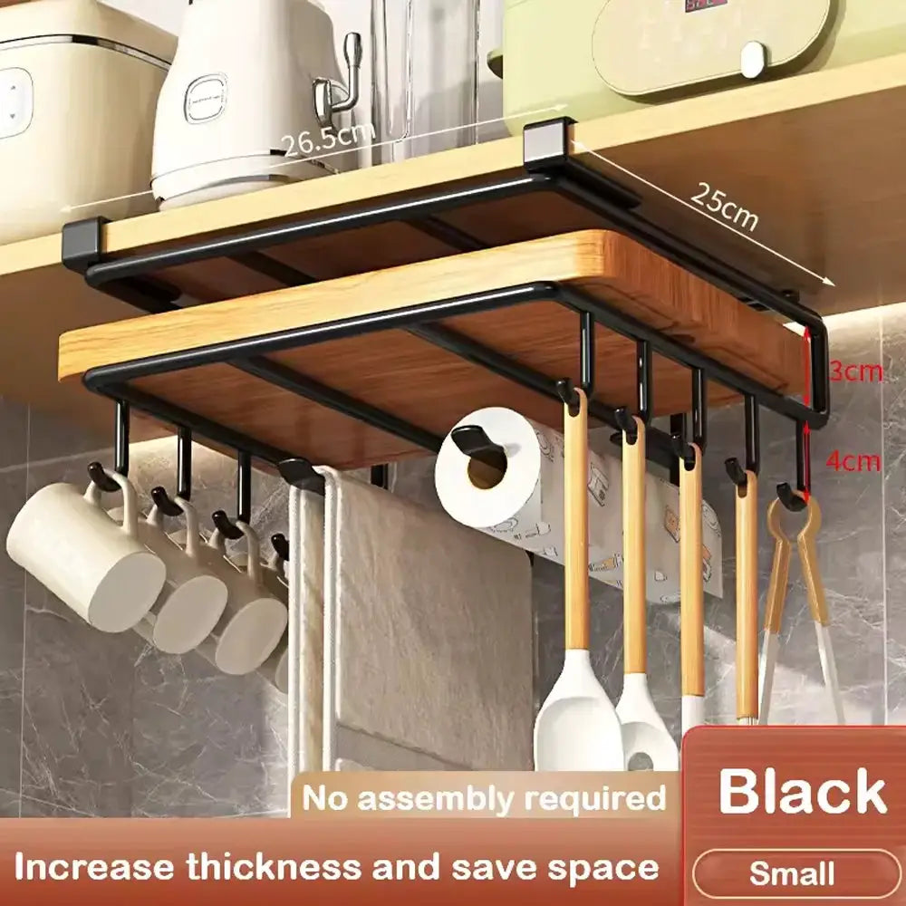 KitchenZen Under Cabinet Hanging Organizer Rack For Kitchen Storage Ideal For Cutting Boards Paper Towels Rags And More