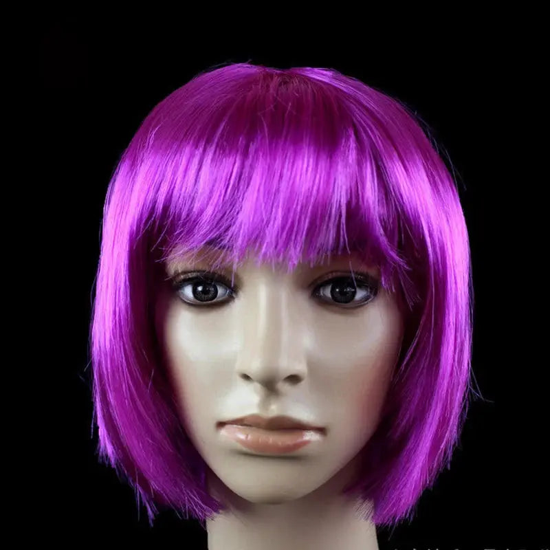 Bob wig by Simples Market; short purple bob, synthetic, cosplay/party wig