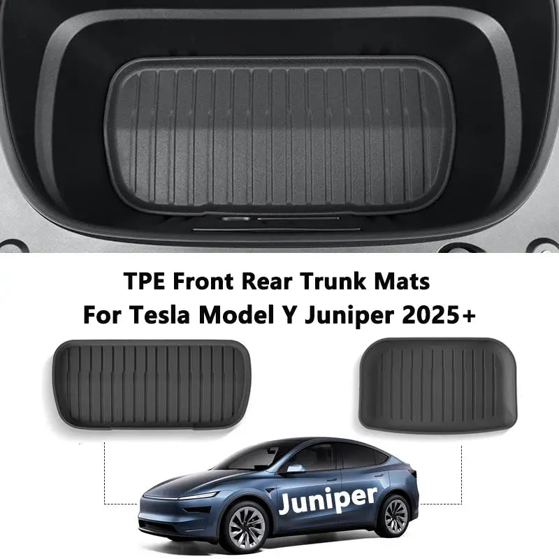 TPE front and rear trunk mats for Tesla Model Y Juniper 2025+, black 2-piece set