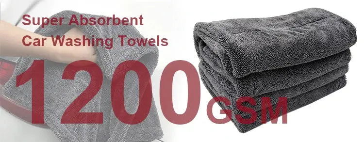 SEAMETAL microfiber car towel, 1200 GSM, dark gray, super absorbent auto cleaning cloth
