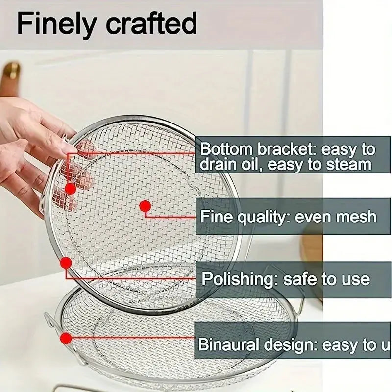 EcoChef Stainless Steel Filter Tray Mesh Basket Durable Kitchen Strainer For Frying Grilling And Fruit Veggie Rinsing