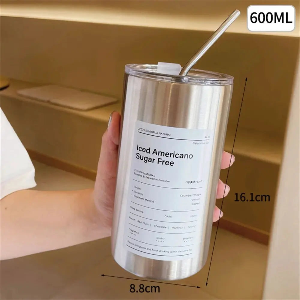 600ml Stainless Steel Thermos Bottle With Straw Insulated BPA Free