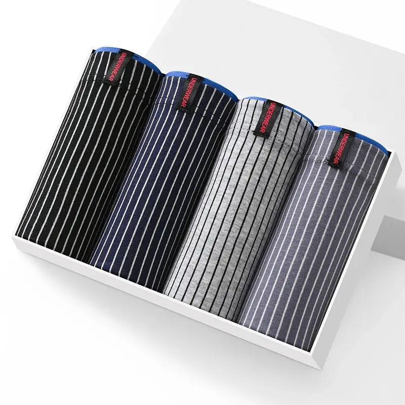 Simples Market 4-pack cotton striped men's boxer shorts in black, navy, gray and blue-gray