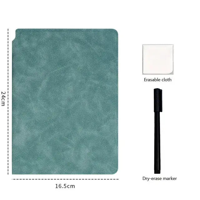A5 reusable whiteboard notebook in teal by Simples Market, with marker, erasing cloth, and weekly planner (16.5 x 24 cm)