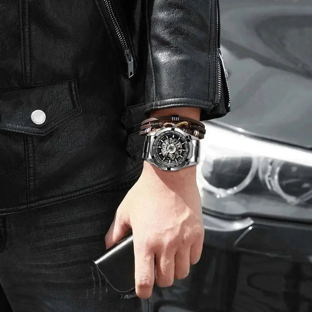 Winner Classic Skeleton Men's Wristwatch with stainless steel strap and luminous hands