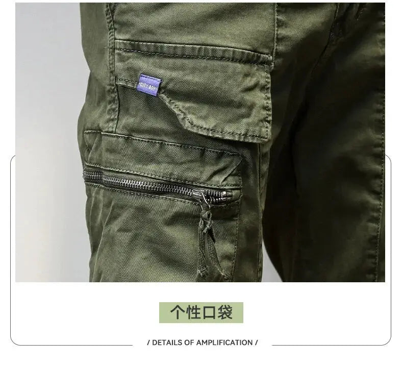 CAAYU gray cargo joggers for men with multiple pockets and zip pocket detail