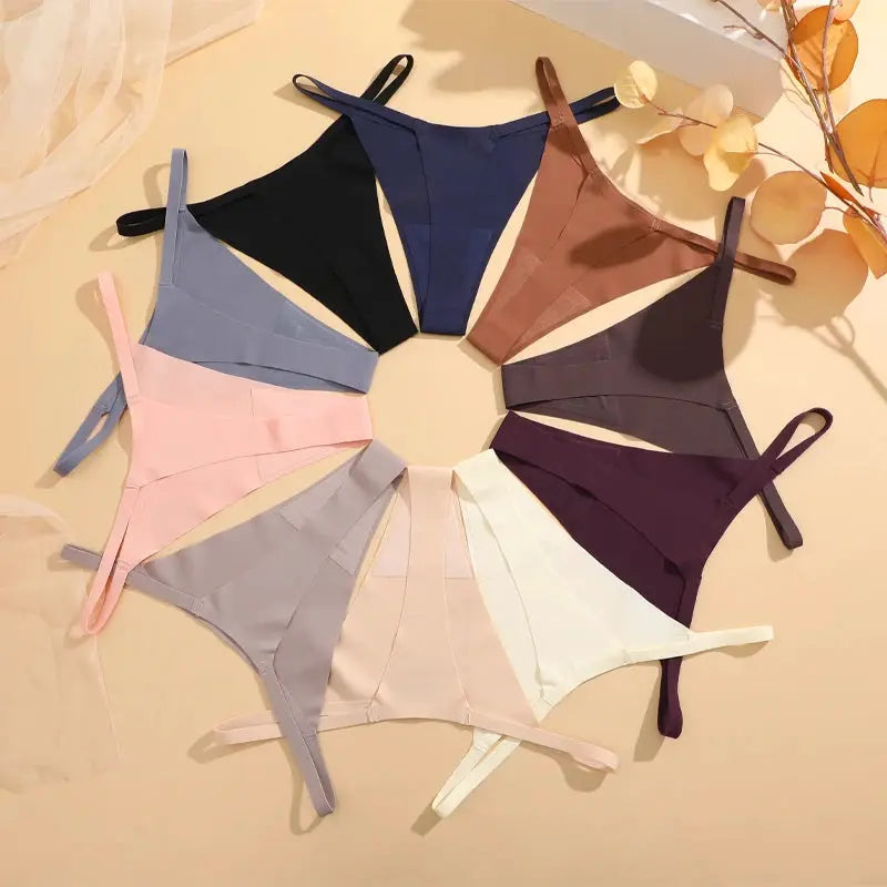 Simples Market 4Pcs Set seamless ultra-thin thong panties, breathable high-stretch G-string in assorted colors
