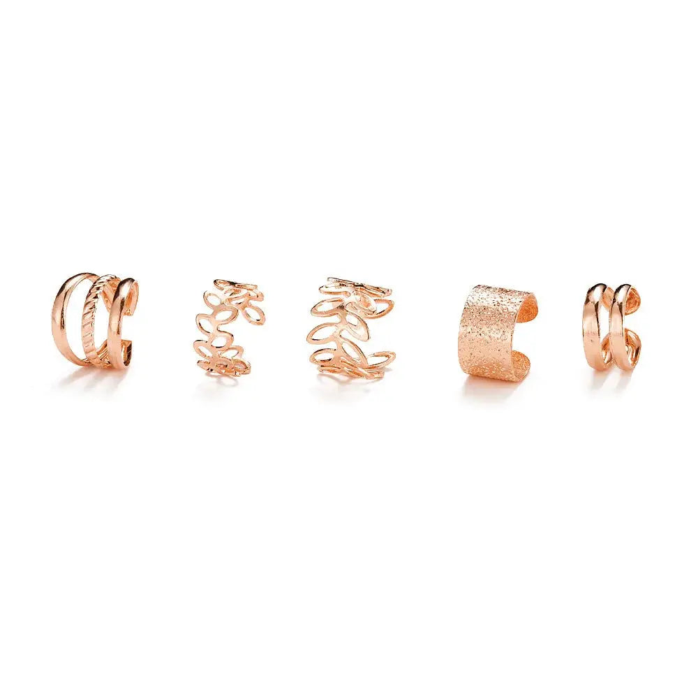 5 Piece Set Retro Leaf Geometric Ear Cuffs Non Piercing Ear Clips Unisex Boho Summer Jewelry