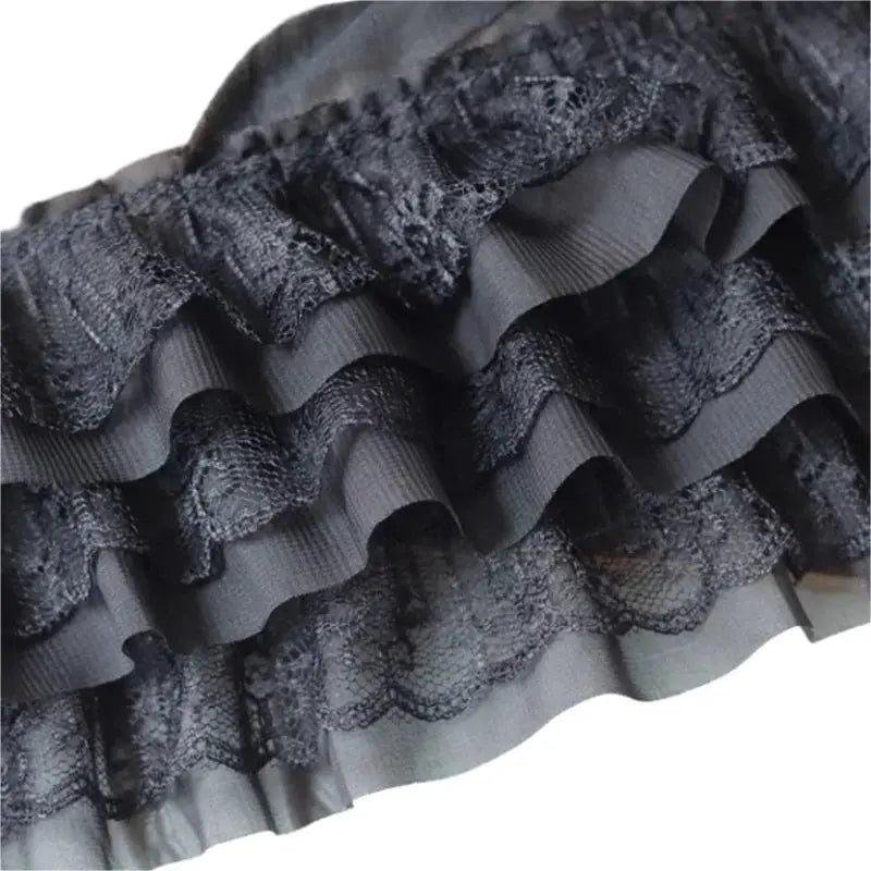 12cm Wide White and Black Three Layer 3D Pleated Mesh Chiffon Embroidered Ruffle Trim for DIY Dress Collar Decor