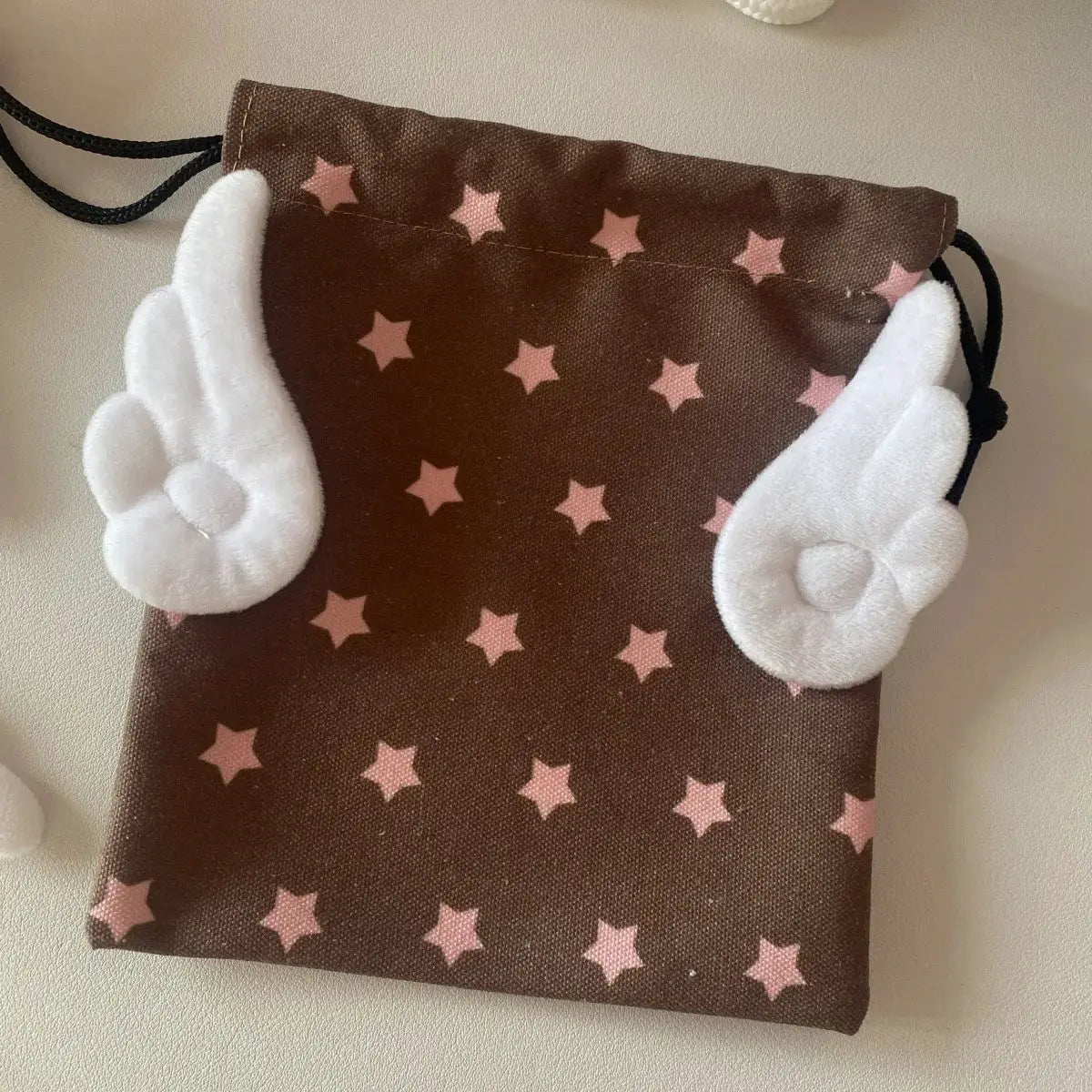 Star Pattern Drawstring Canvas Bag With Rope Closure Portable Dustproof Storage For Cosmetics And Stationery