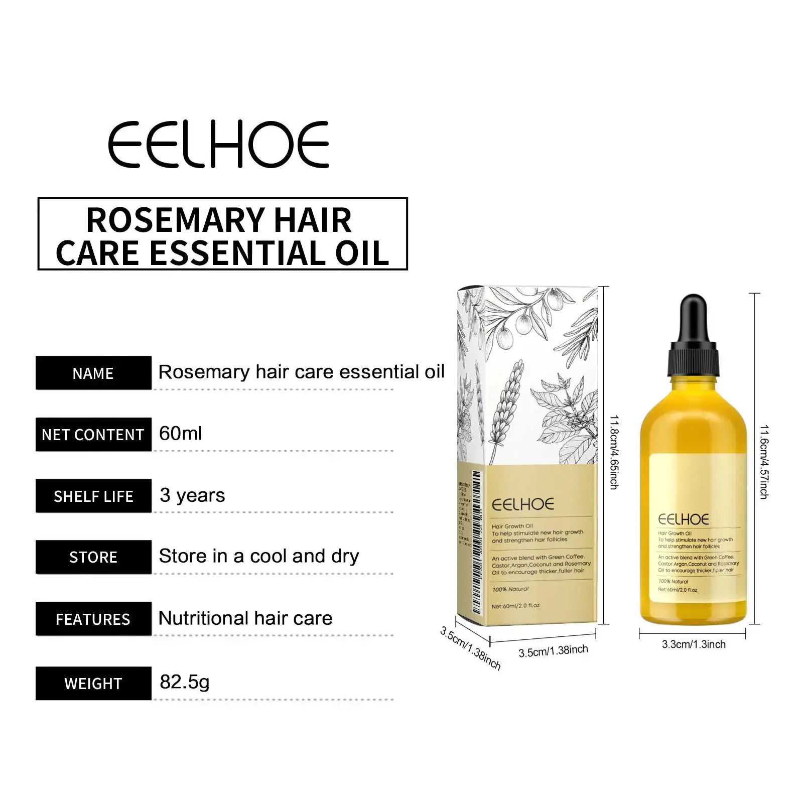 EELHOE Rosemary Oil Grows Hair Loss Treatment Bald Head Hair Regrowth Moisturizing Hair Scalp Massager Rosemary Essential Oil
