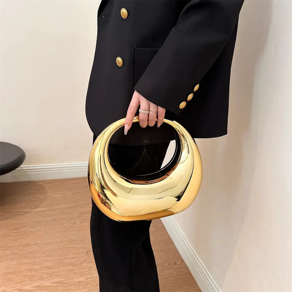 MOODS gold round-handle PVC wrist bag clutch for women by Simples Market