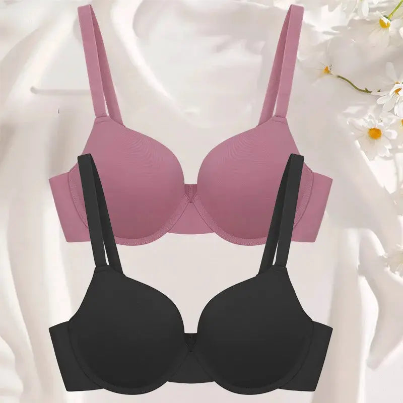 2-pack wireless push-up bras by Simples Market in pink and black.