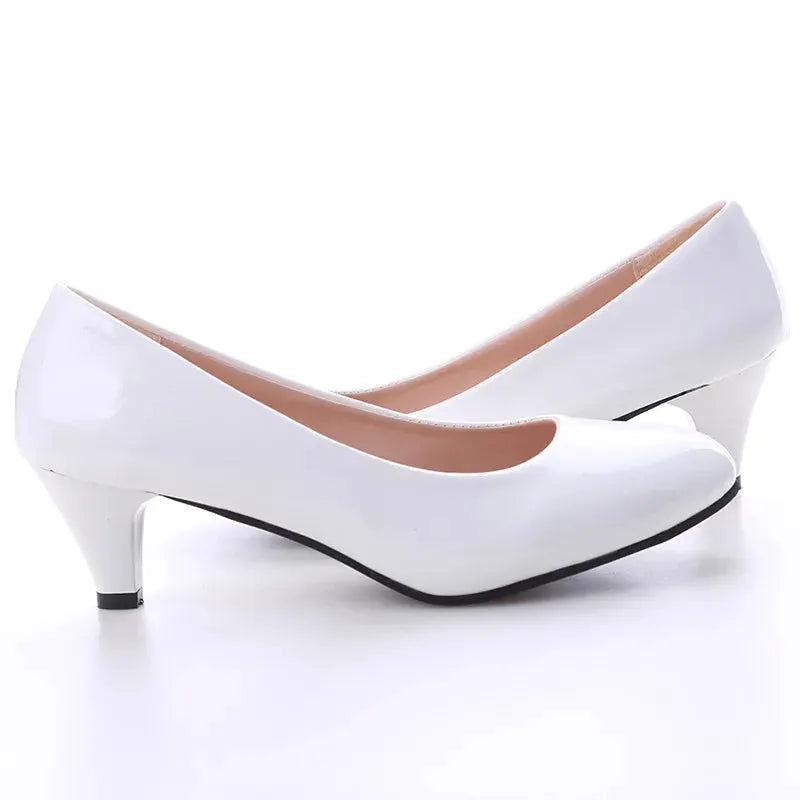 GraceStep Nude Pumps For Women Medium Heel Slip On Dress Shoes Sleek PU Comfort For Office And Parties