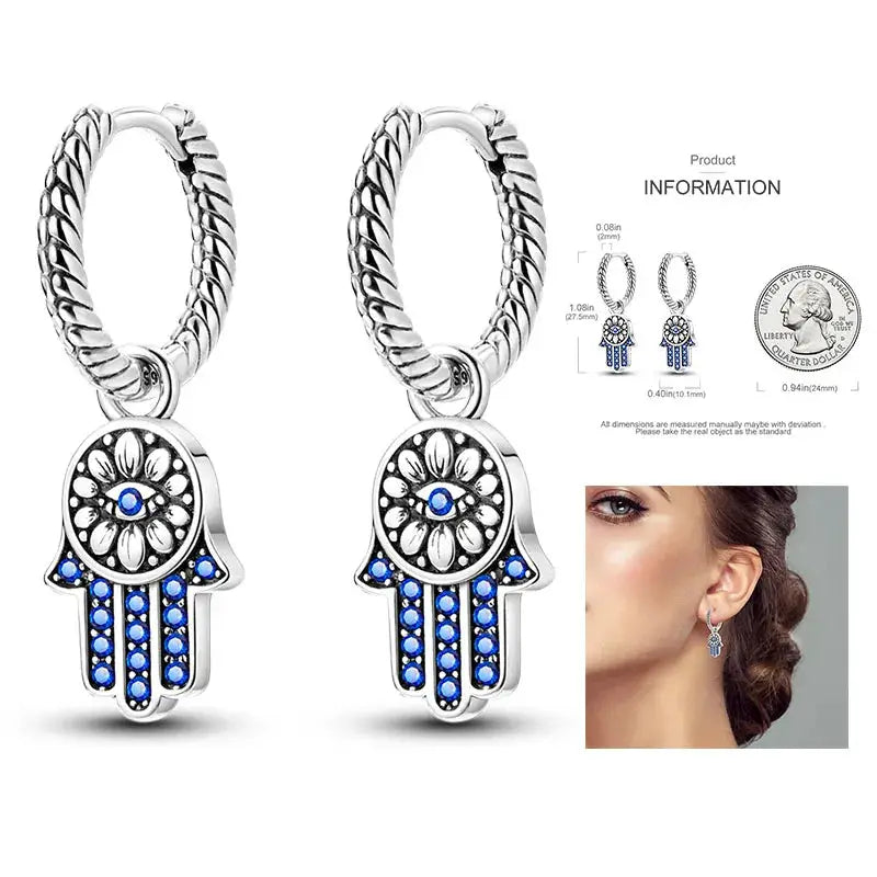 925 Silver Hoop Earrings For Women Zircon Heart Shape Star Eardrops Original Fashion Jewelry