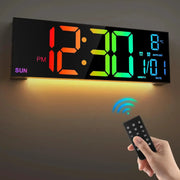 Simples Market 16.2-inch large digital wall clock with remote, rainbow RGB LED digits, dual alarm