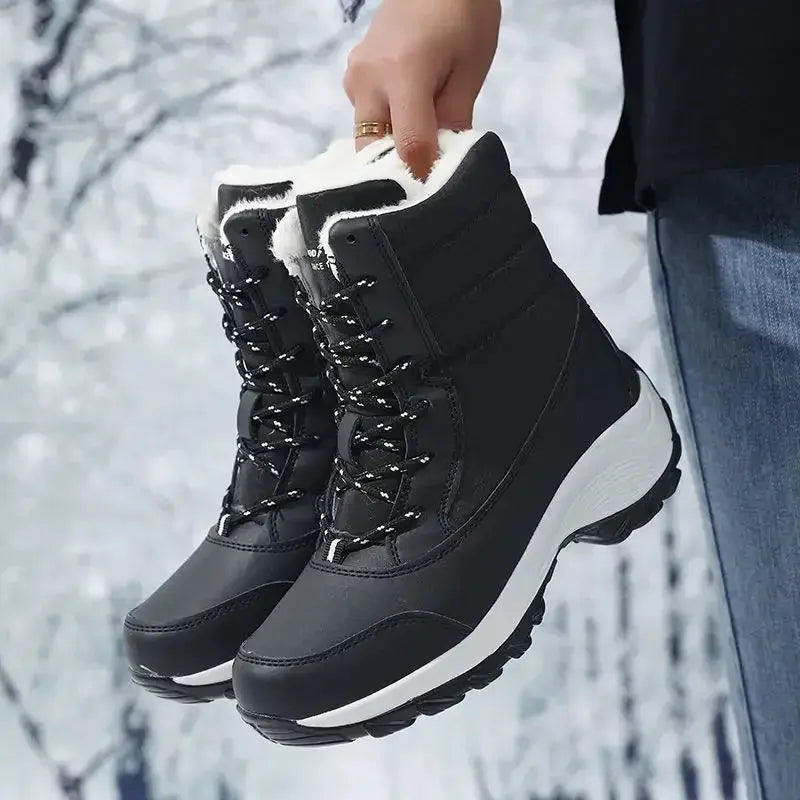 SnowStride Women Platform Snow Boots Non Slip Waterproof Winter Ankle Boots With Warm Fur Lining