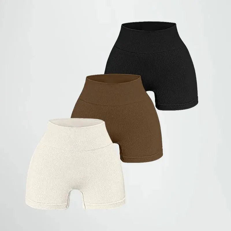 High Waisted Yoga Shorts For Women Lift And Shape Tight Fitting Solid Color Ribbed Texture Knit Activewear