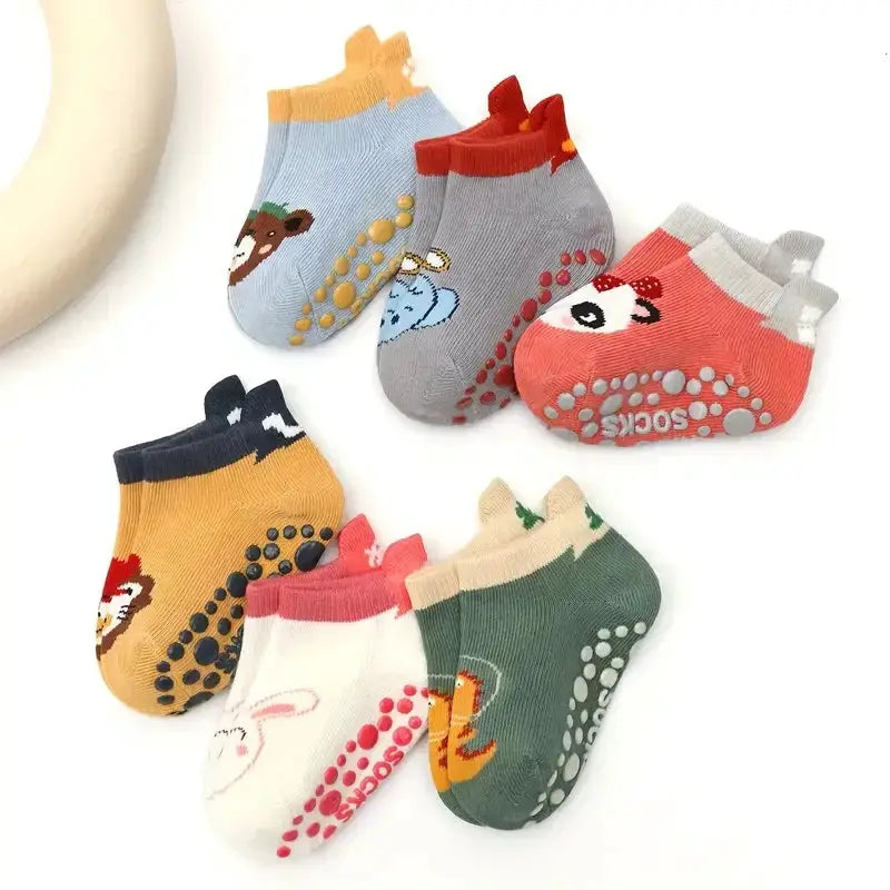 6 Pairs Kids Cotton Socks Cute Cartoon Animal Pattern Breathable Non Slip Floor Socks