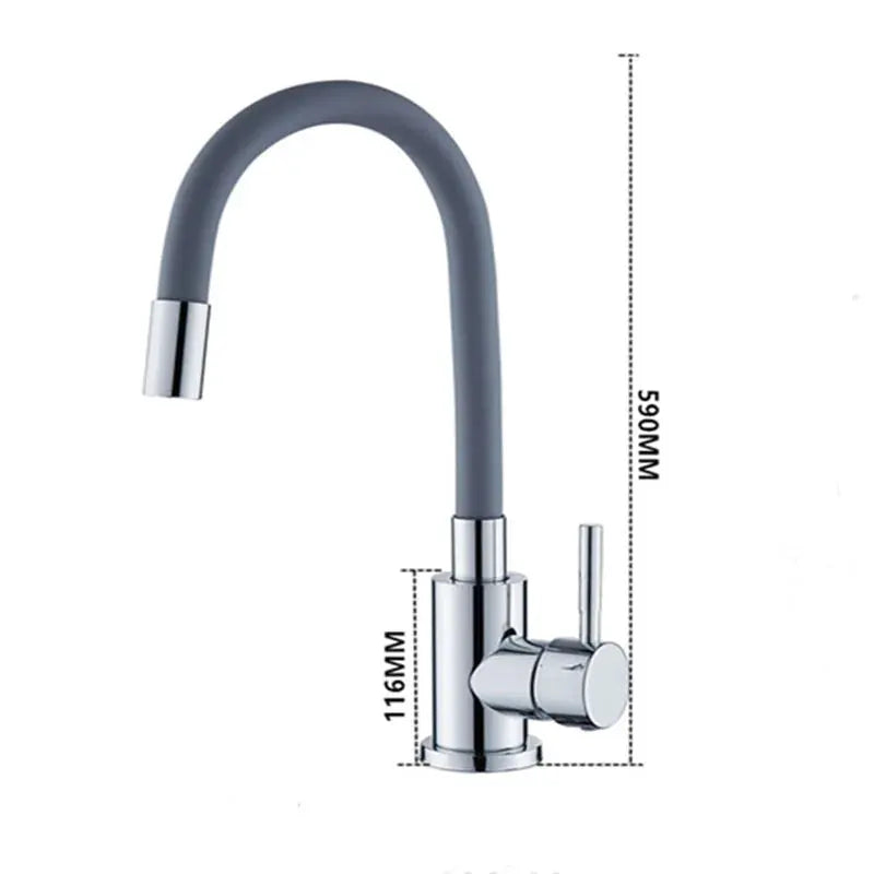 Kitchen faucet universal swivel black hose with chrome deck-mount base