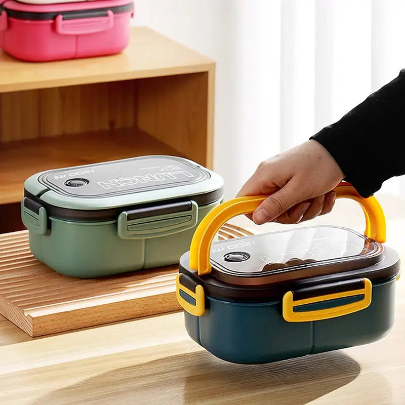 Double Layer Lunch Box Portable Meal Prep Container With Compartments Microwave Safe Leak Resistant Fork And Spoon