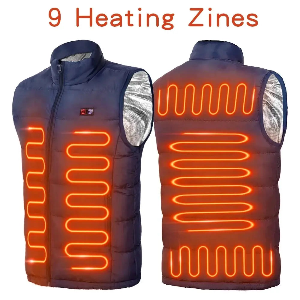9 Zone Heated Vest Graphene Heating Jacket Unisex USB Powered Coat For Camping Outdoor Sportswear