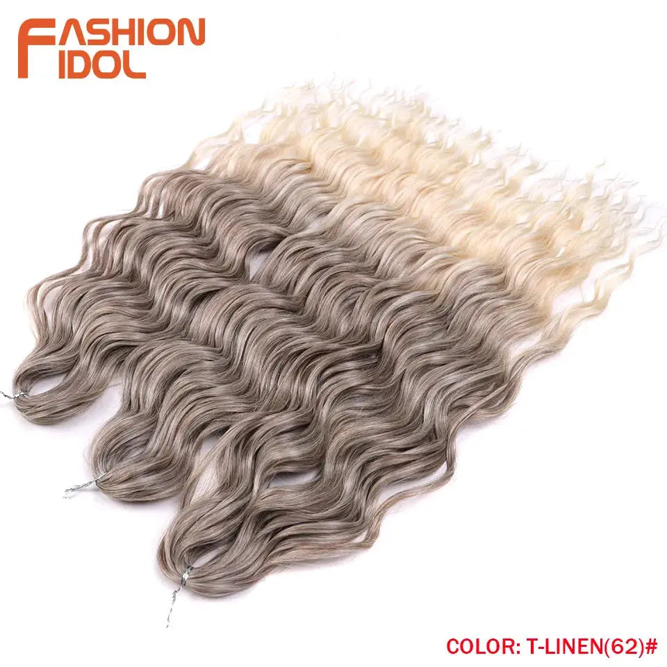 Anna Hair synthetic loose deep wave braiding extensions, 24in, ombre ash brown to blonde, Fashion Idol logo.