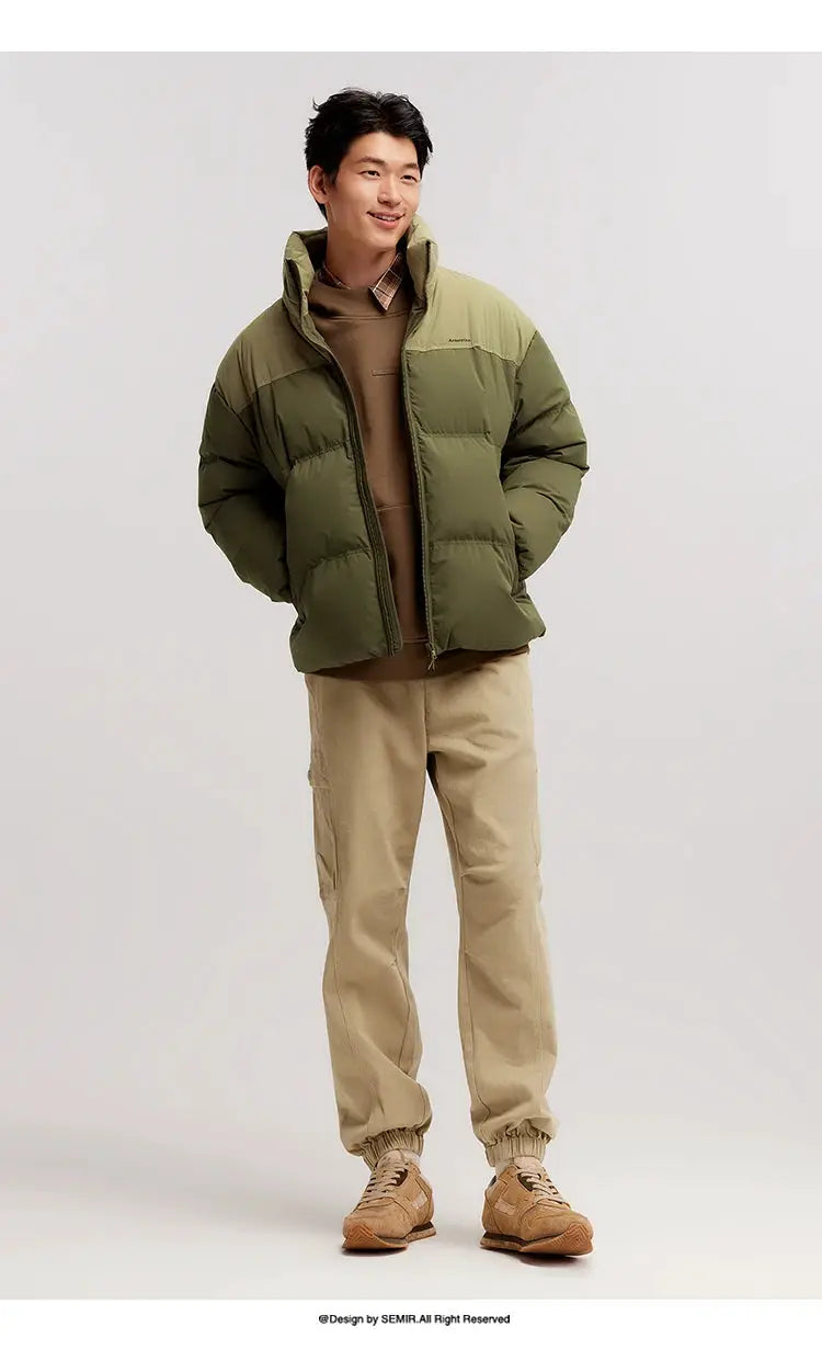 Semir down jacket for men in olive green, quilted puffer with high collar.