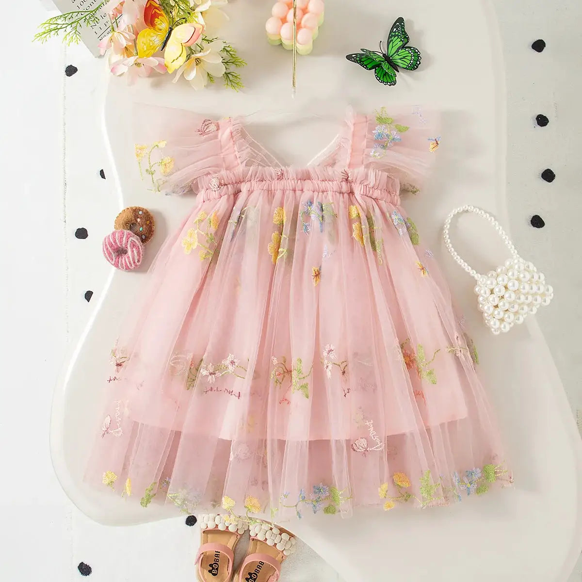 Zoseyi Summer Girls Dress Halter Neck With Embroidery Pattern Wings Mesh Princess Dress Details