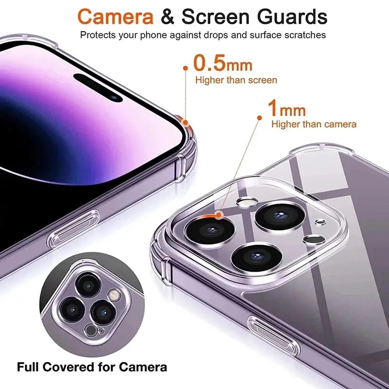ShieldNova Shockproof Silicone Clear Phone Case With Lens Protection And Reinforced Corners For iPhone 6 Through 16 Pro Max