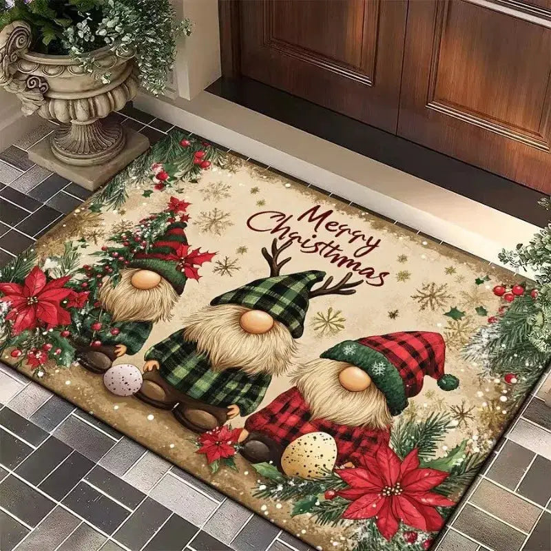 Merry Christmas Door Mat Flannel Carpet Absorbent Welcome Mat Machine Washable Non Slip Backing Decor