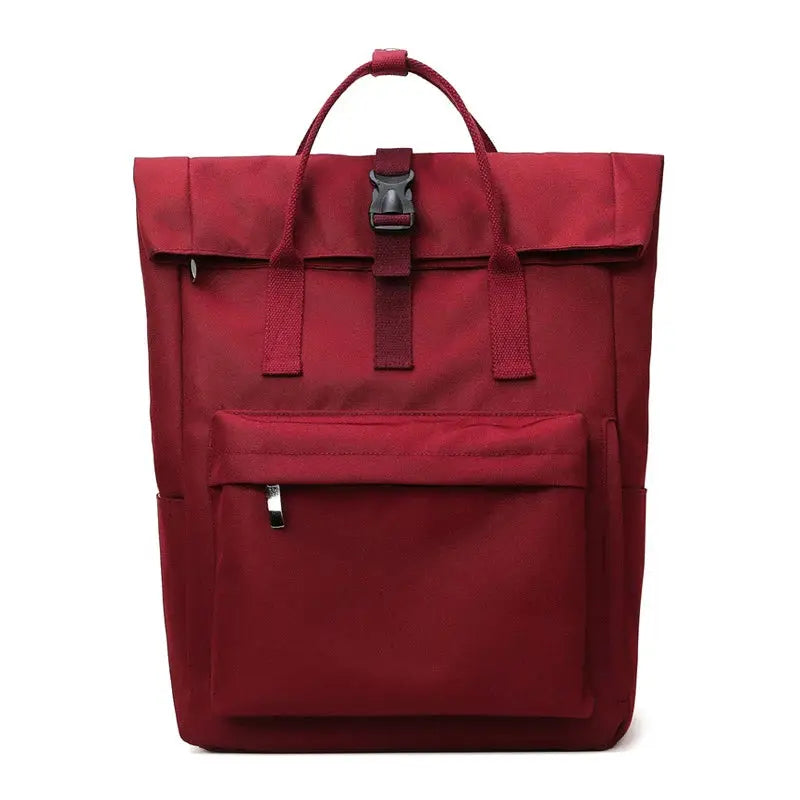 Backpack by Simples Market, red large-capacity school bag for girls with front zip pocket