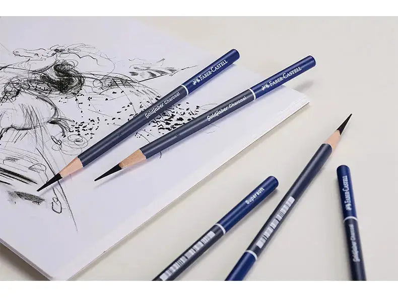Faber-Castell Goldfaber Charcoal Graphite Sketch Set EX-Soft, 5/6 pcs, blue pencils for drawing