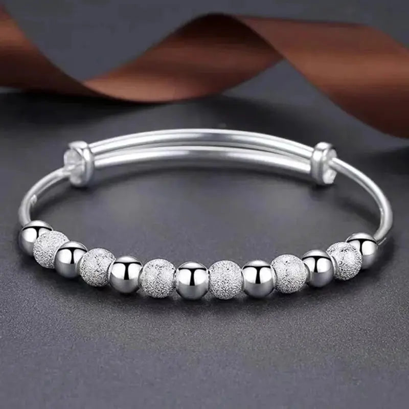 Korean Silver Color Charm Lucky Beads Bangles For Women Fashion Party Wedding Engagement Jewelry Trendy Bracelets