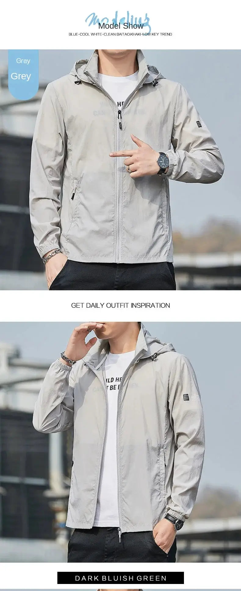 Hooded windbreaker jacket, gray, Simples Market, waterproof quick-dry with sun protection