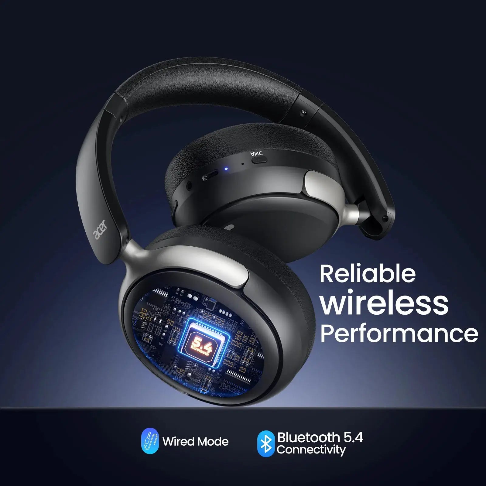 Acer ANC Wireless Headphones Noise Cancelling Over Ear Bluetooth Headset With 40mm Driver And Hi Res Spatial Audio