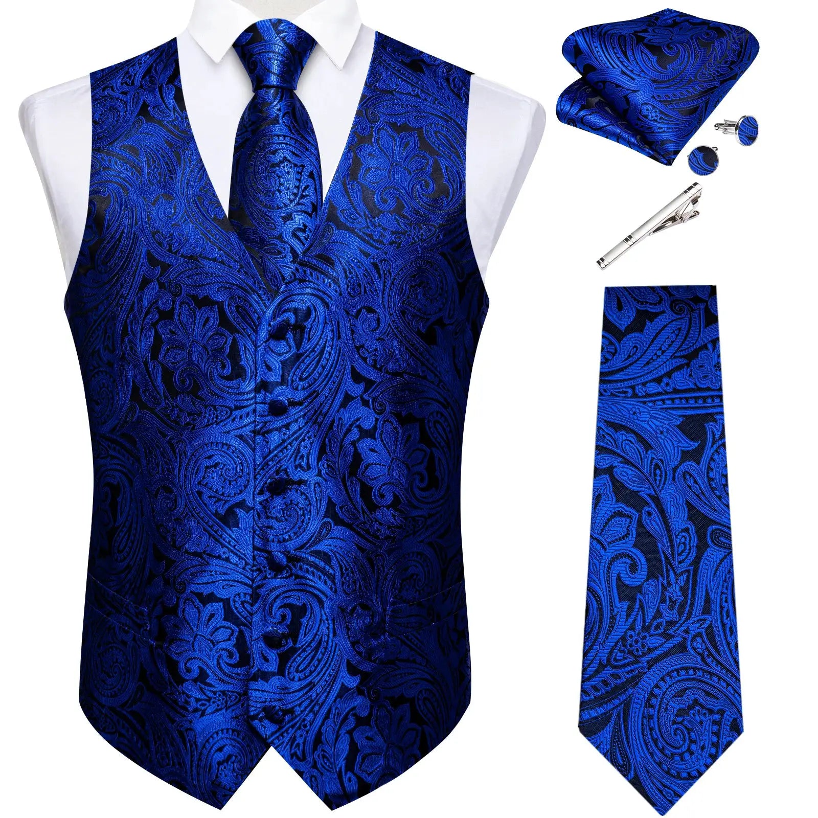Black Jacquard Men Vest Paisley Single Breasted Wedding Groom
