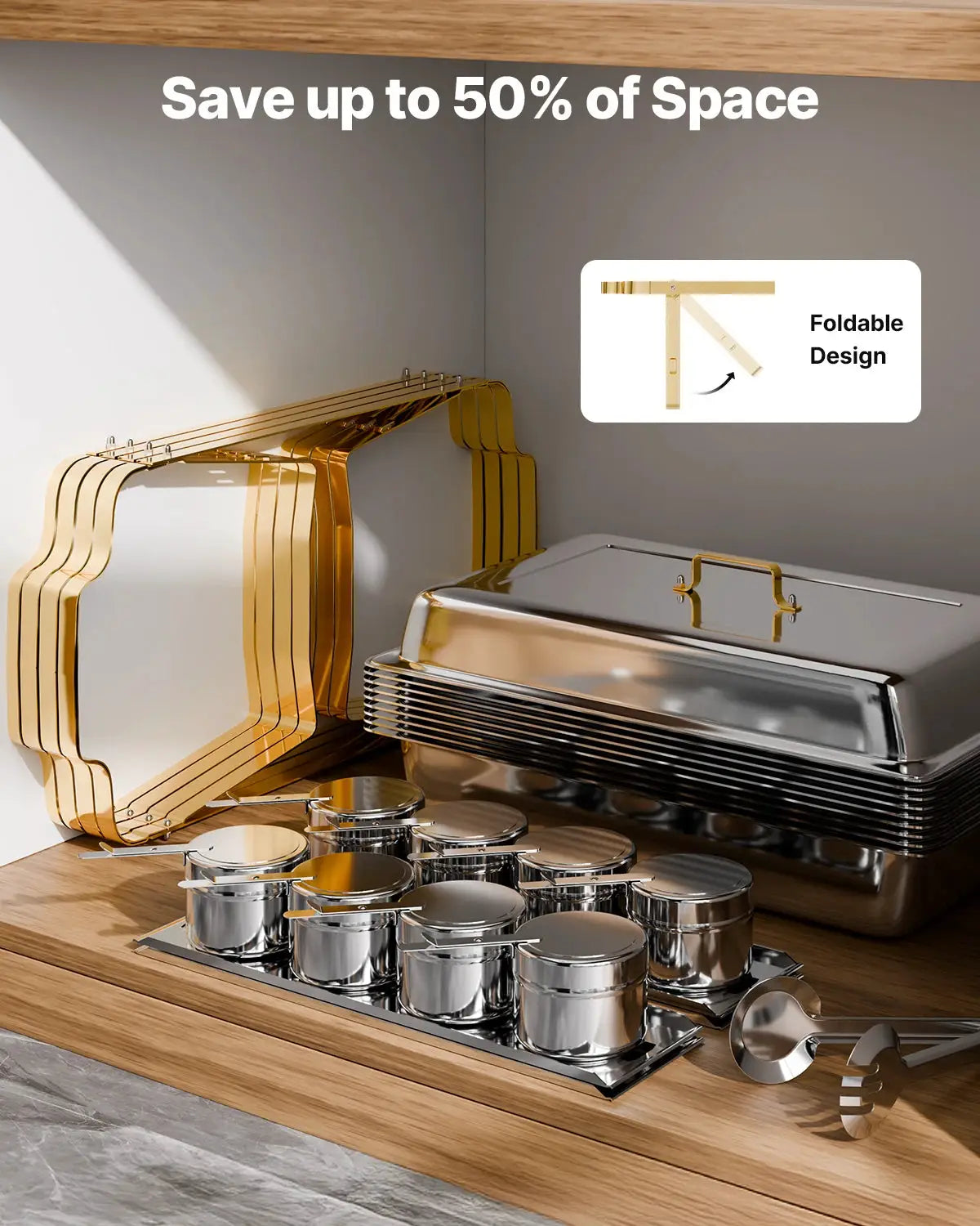 SucceBuy 8 Qt Chafing Dish Chafer Stainless Steel 2 Full 4 Half Pans