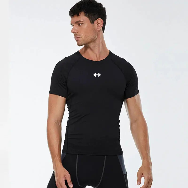 Men's compression T-shirt by Simples Market, black quick-dry athletic tee.