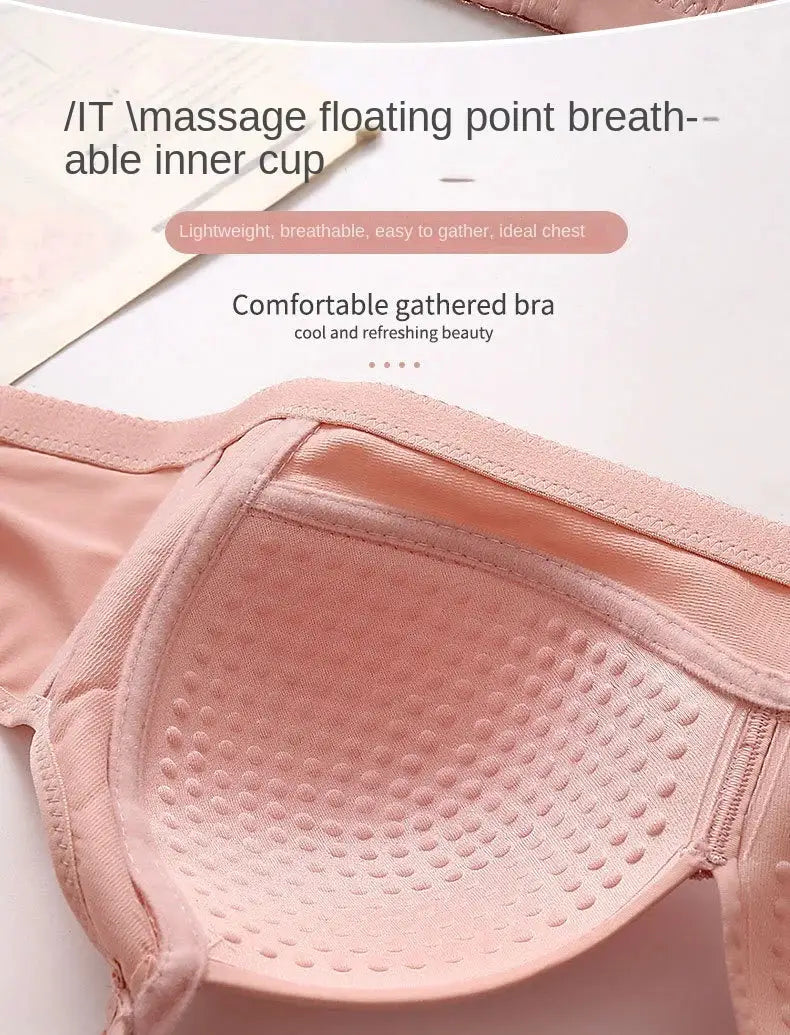 Simples Market pink wireless bra with dotted inner cup, large size, no underwire, breathable and comfortable