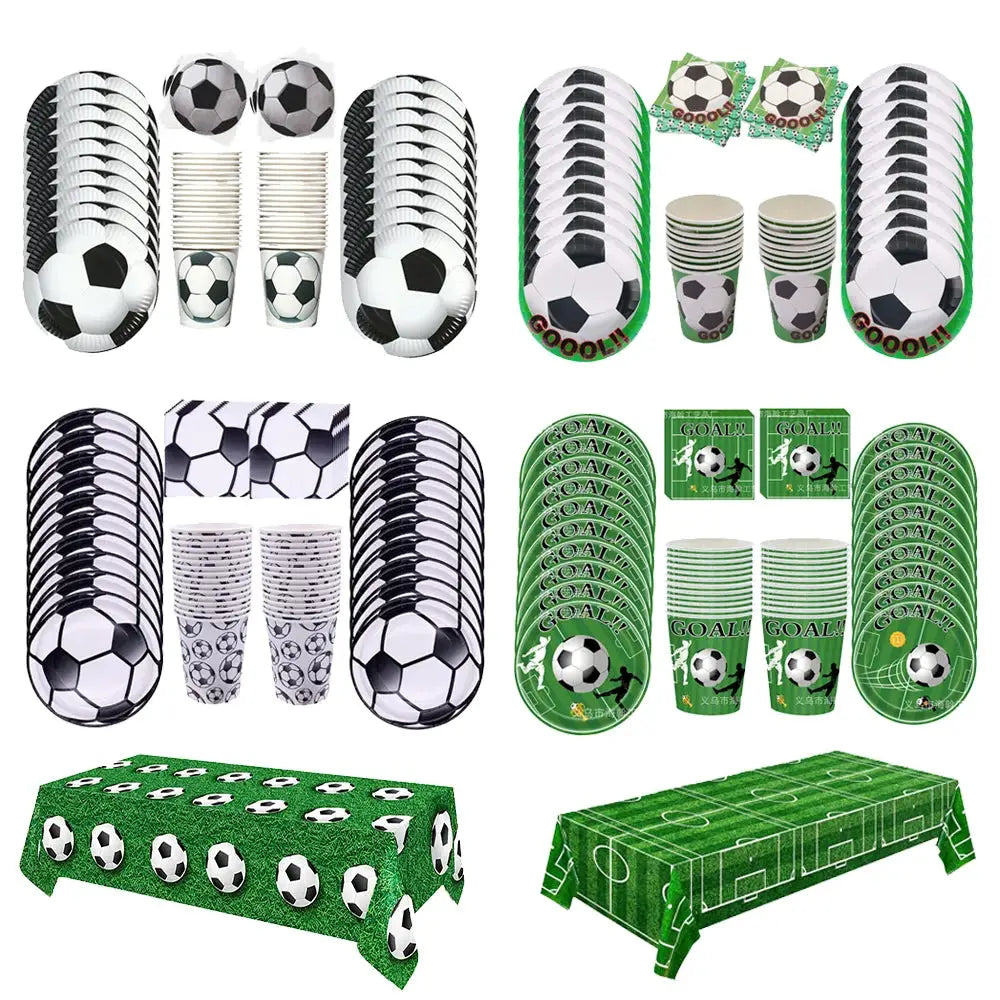 Soccer Theme Disposable Tableware Set Plates Cups Napkins Tablecloth